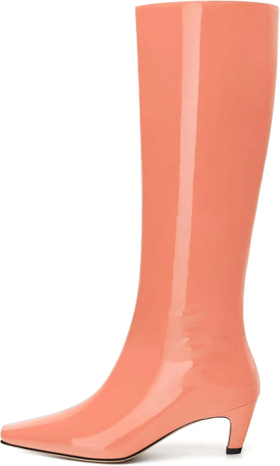 WAYDERNS Knee High Boots for Women Patent Kitten Low Heels Square Toe 2 Inch Long Boots Classic Casual Prom Party Dating Pull on Fall Dress Shoes