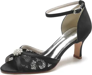 Wedding Bridal Shoes Women's Low Heel Pump Sandals Lace Pumps Shoes Women Low Heel Prom Evening Cocktail Dress Heels Sandal 6.5Cm