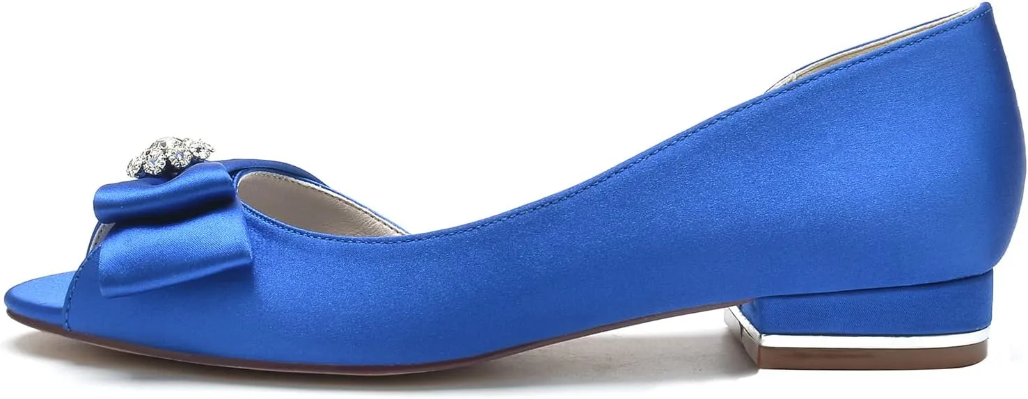 Wedding Bridal Shoes Women's Satin Peep Toe Flats Bridal Party Dress Flats 2.5Cm