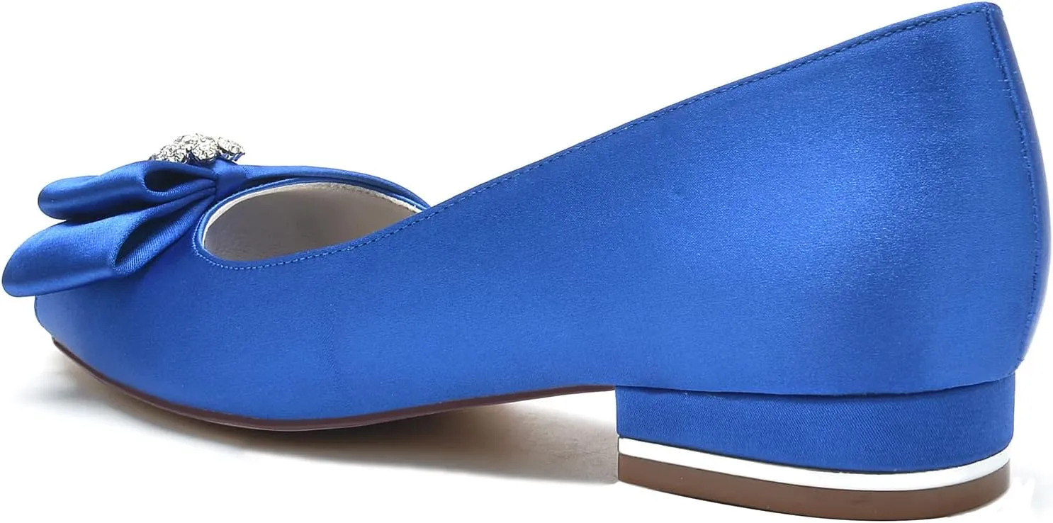 Wedding Bridal Shoes Women's Satin Peep Toe Flats Bridal Party Dress Flats 2.5Cm