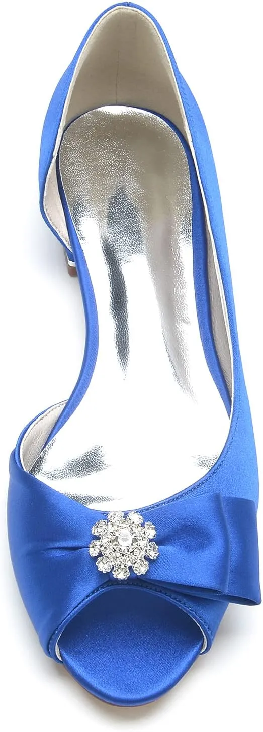 Wedding Bridal Shoes Women's Satin Peep Toe Flats Bridal Party Dress Flats 2.5Cm