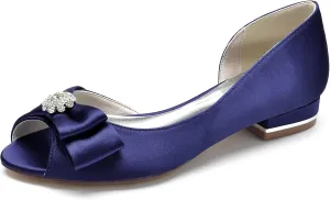 Wedding Bridal Shoes Women's Satin Peep Toe Flats Bridal Party Dress Flats 2.5Cm