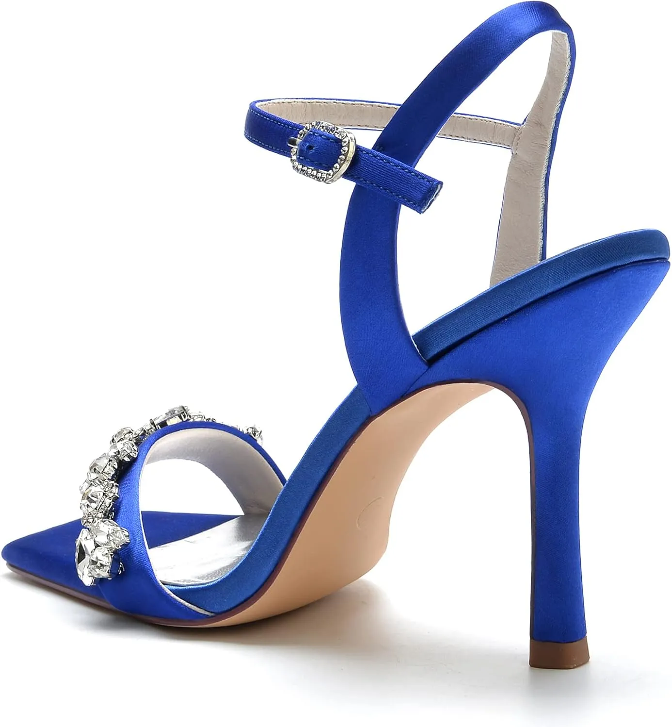 Wedding Bridal Shoes Women's Satin Stiletto Sandals Bridal Heeled Sandals Slingback Heels Square Toe Shoes for Party Prom Dress 9.5Cm
