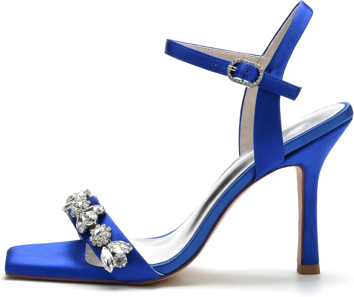 Wedding Bridal Shoes Women's Satin Stiletto Sandals Bridal Heeled Sandals Slingback Heels Square Toe Shoes for Party Prom Dress 9.5Cm