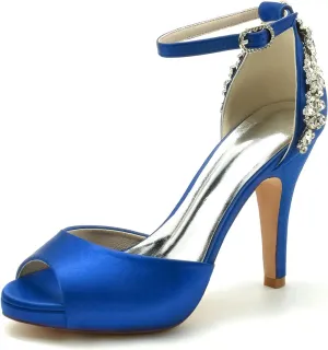 Wedding Bride Heeled Sandals Wedding Shoes Women's Peep Toe Platform High Heel Rhinestones Satin Evening Prom Pumps Heels 10Cm