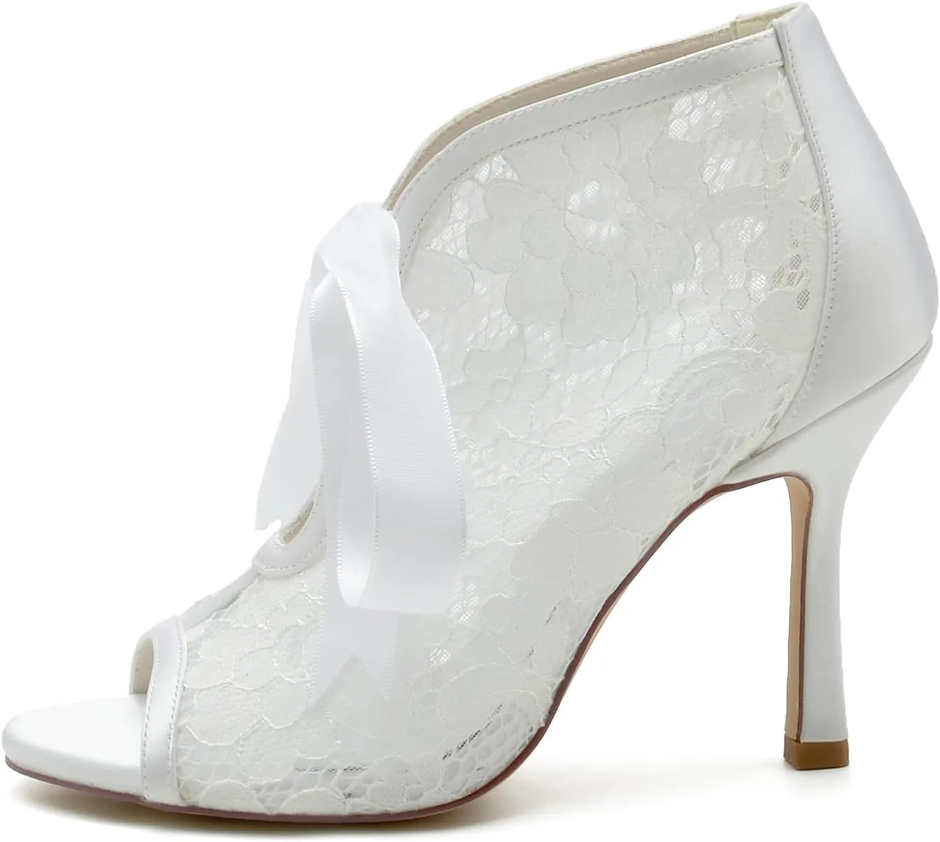 Wedding Dress Shoes for Bride Sandals for Women Lace Ankle Bootie Pumps with Heels Stiletto Heeled Ribbon Tie Peep Toe High Heels Sandal
