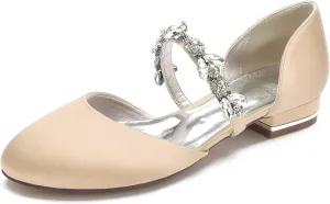 Wedding Shoes Flats Bride Satin Pearls Round Toe Flats Women Dress Shoes For/Engagement/Evening/Prom 2.5Cm