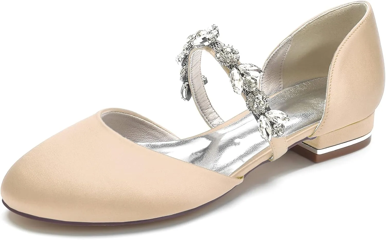 Wedding Shoes Flats Bride Satin Pearls Round Toe Flats Women Dress Shoes For/Engagement/Evening/Prom 2.5Cm
