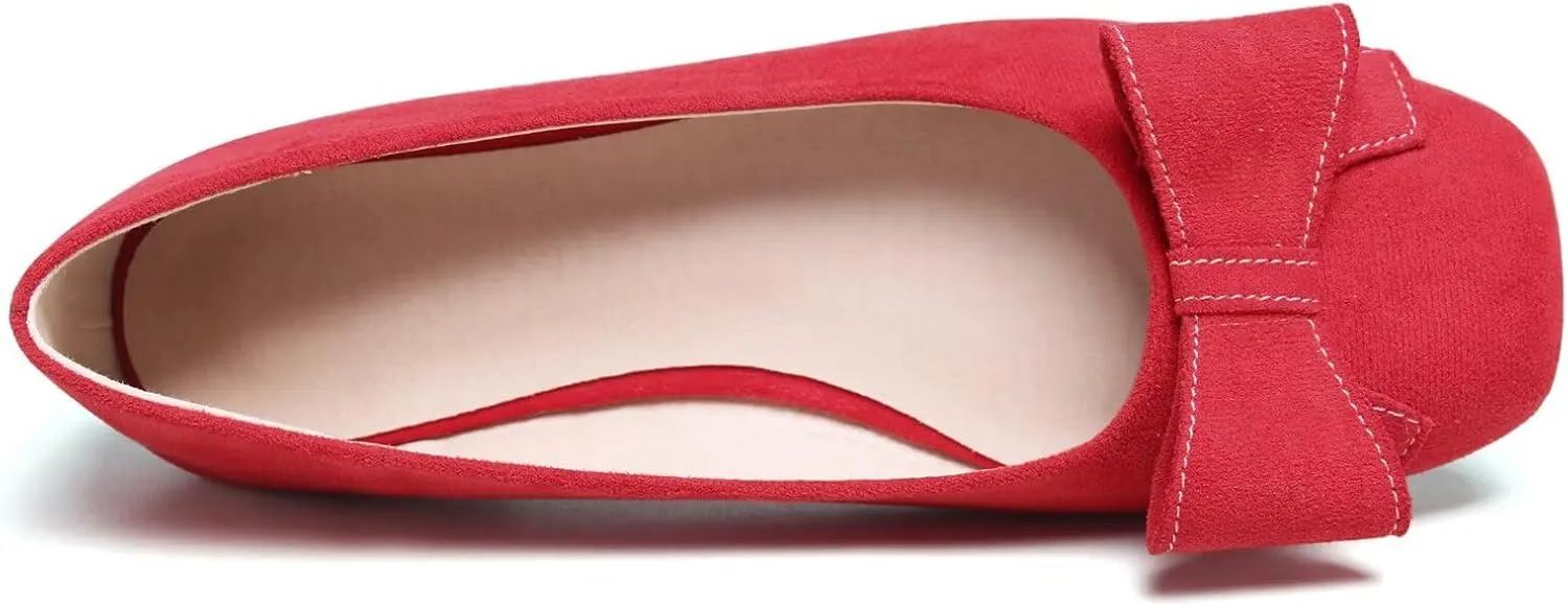 WENJIAZHIZHI Women's Square Toe Bowknot Ballet Flats Comfortable Slip-On Casual Loafers Walking Flat Dress Shoes