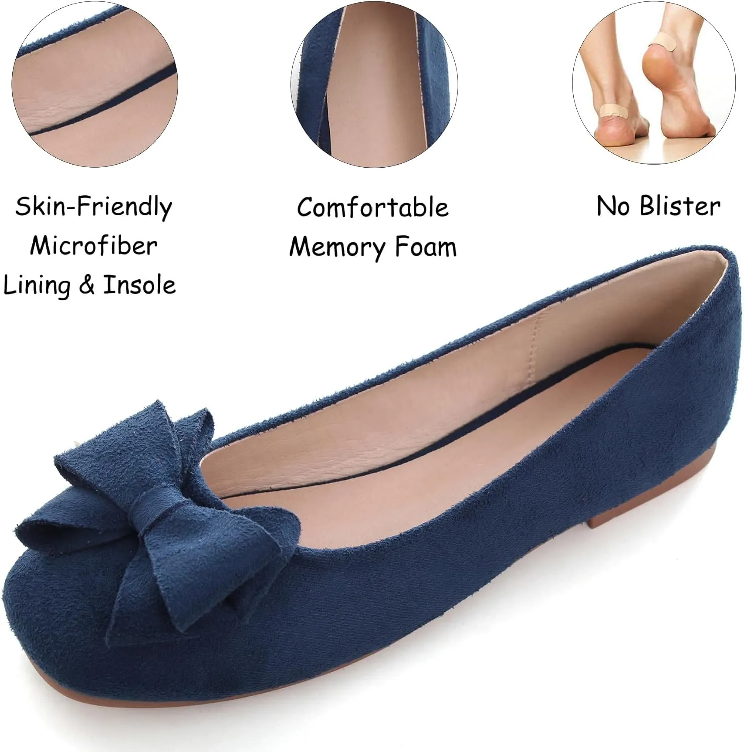 WENJIAZHIZHI Women's Square Toe Bowknot Ballet Flats Comfortable Slip-On Casual Loafers Walking Flat Dress Shoes