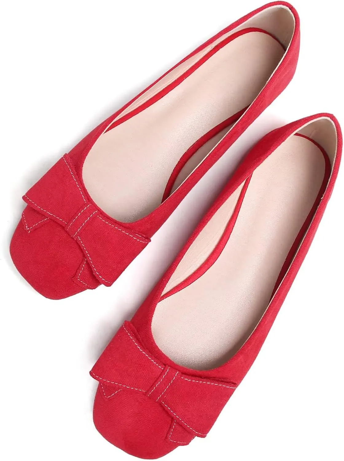 WENJIAZHIZHI Women's Square Toe Bowknot Ballet Flats Comfortable Slip-On Casual Loafers Walking Flat Dress Shoes