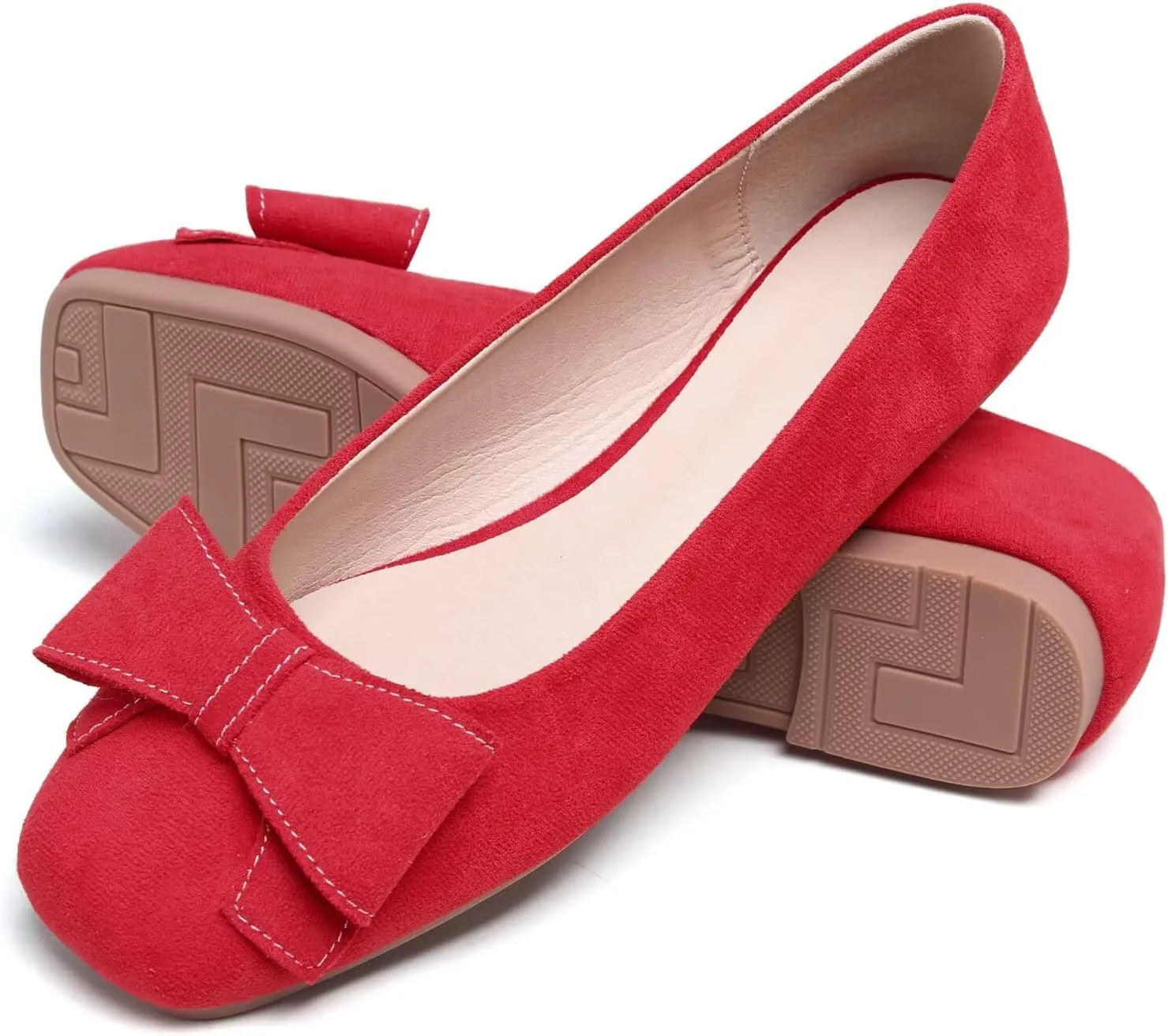 WENJIAZHIZHI Women's Square Toe Bowknot Ballet Flats Comfortable Slip-On Casual Loafers Walking Flat Dress Shoes