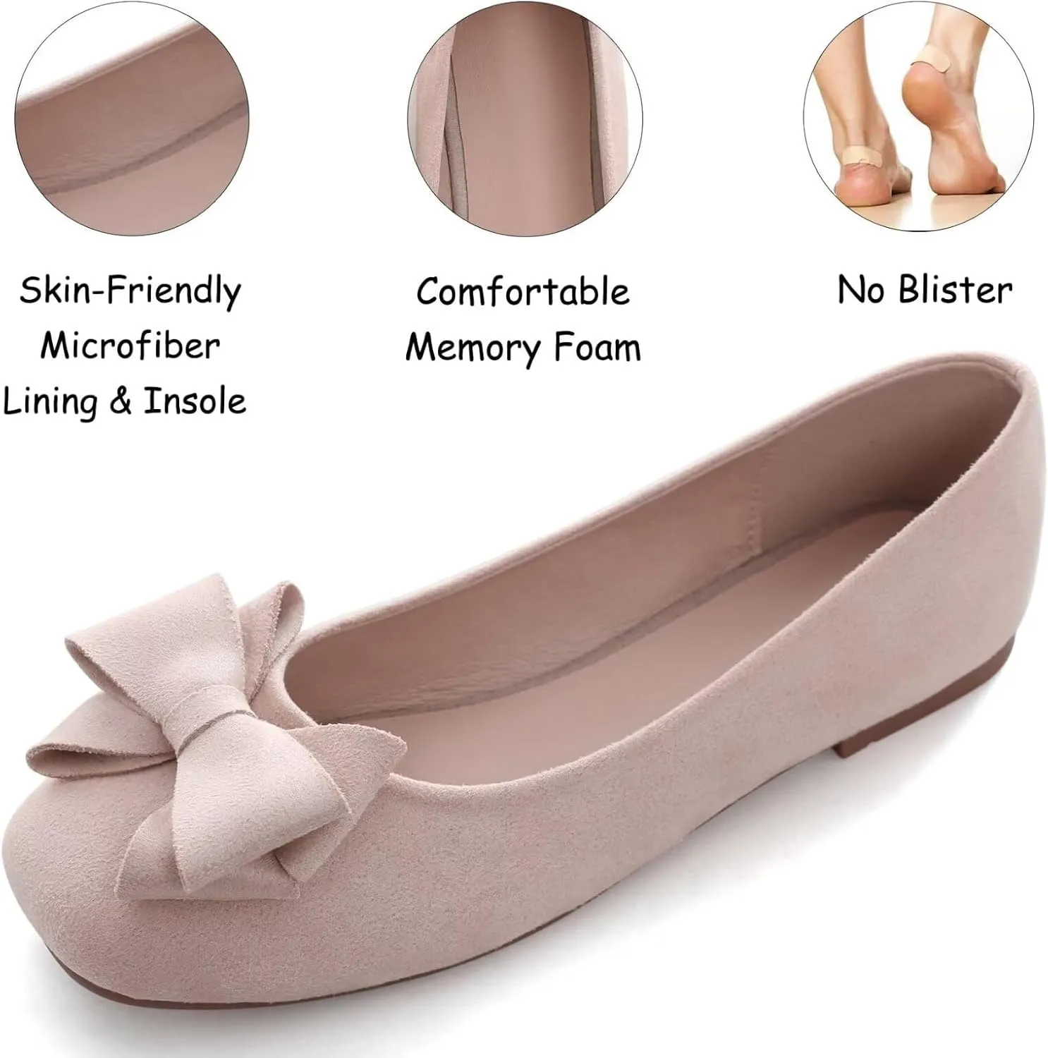 WENJIAZHIZHI Women's Square Toe Bowknot Ballet Flats Comfortable Slip-On Casual Loafers Walking Flat Dress Shoes