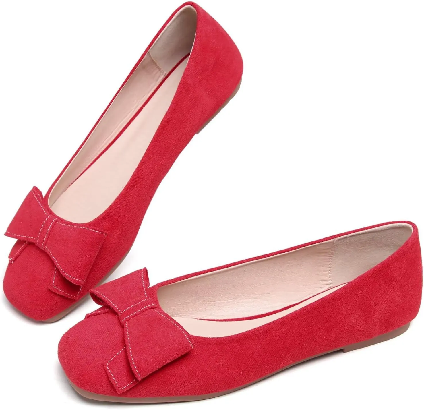 WENJIAZHIZHI Women's Square Toe Bowknot Ballet Flats Comfortable Slip-On Casual Loafers Walking Flat Dress Shoes