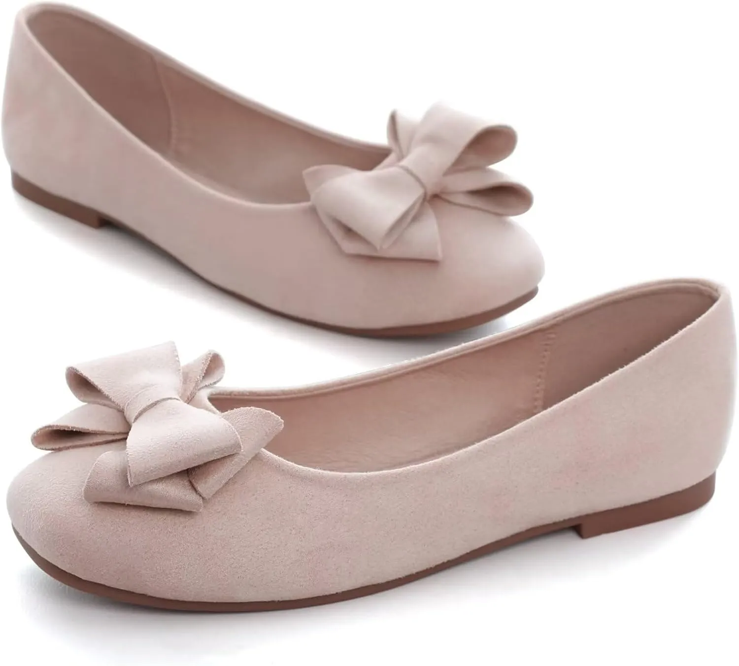 WENJIAZHIZHI Women's Square Toe Bowknot Ballet Flats Comfortable Slip-On Casual Loafers Walking Flat Dress Shoes