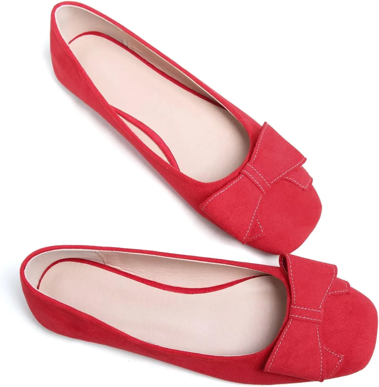 WENJIAZHIZHI Women's Square Toe Bowknot Ballet Flats Comfortable Slip-On Casual Loafers Walking Flat Dress Shoes