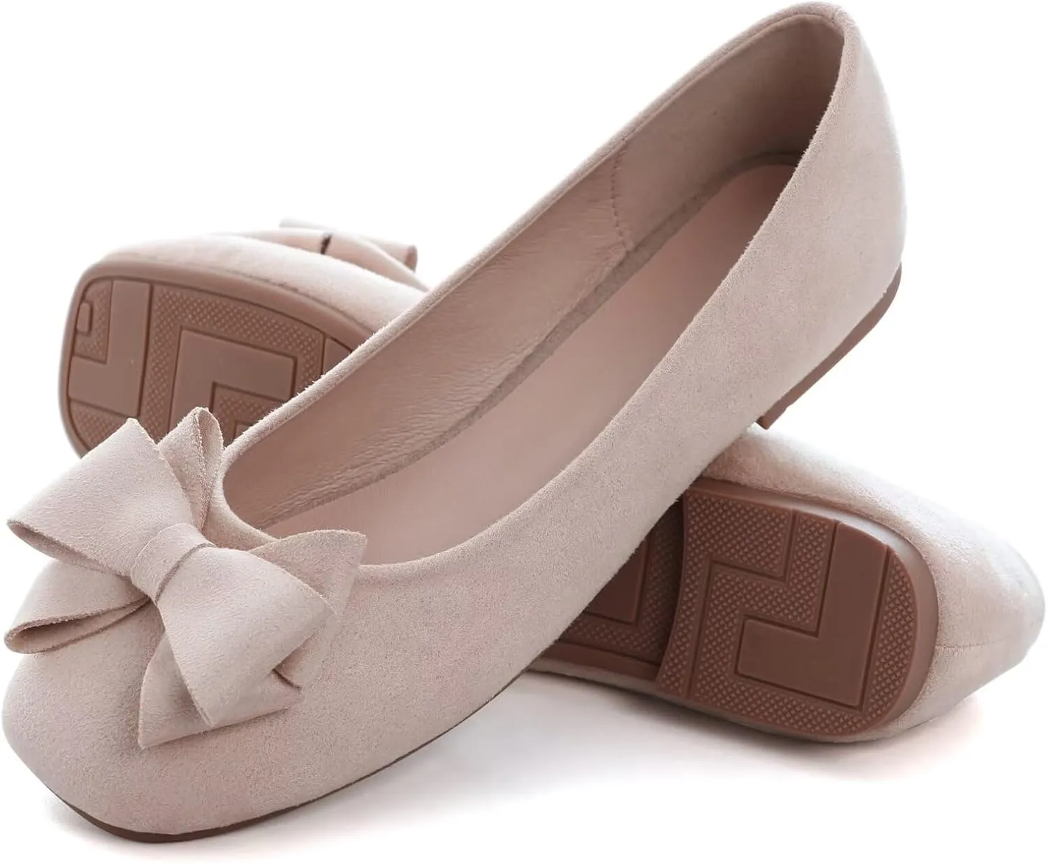 WENJIAZHIZHI Women's Square Toe Bowknot Ballet Flats Comfortable Slip-On Casual Loafers Walking Flat Dress Shoes