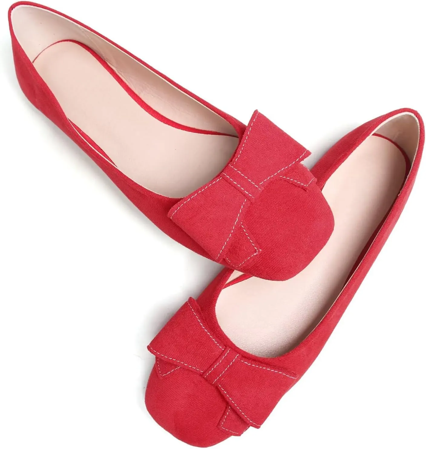 WENJIAZHIZHI Women's Square Toe Bowknot Ballet Flats Comfortable Slip-On Casual Loafers Walking Flat Dress Shoes