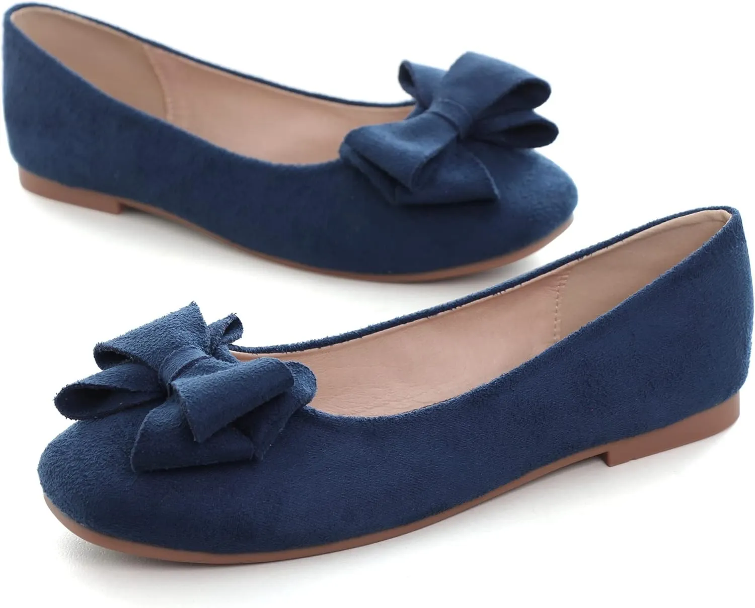 WENJIAZHIZHI Women's Square Toe Bowknot Ballet Flats Comfortable Slip-On Casual Loafers Walking Flat Dress Shoes