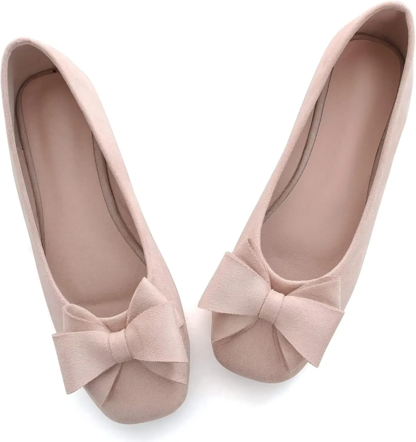 WENJIAZHIZHI Women's Square Toe Bowknot Ballet Flats Comfortable Slip-On Casual Loafers Walking Flat Dress Shoes