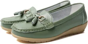 WERWAES Casual Women’s Loafers Flat Metal Buckle Comfortable Lightweight Penny Loafers for Womens Leather Slip-on Outdoor Driving Moccasion Boat Shoes