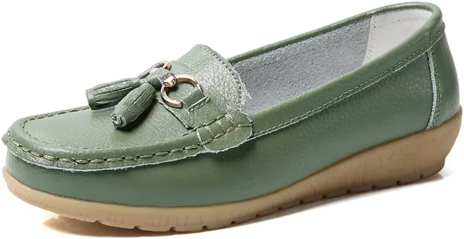 WERWAES Casual Women’s Loafers Flat Metal Buckle Comfortable Lightweight Penny Loafers for Womens Leather Slip-on Outdoor Driving Moccasion Boat Shoes