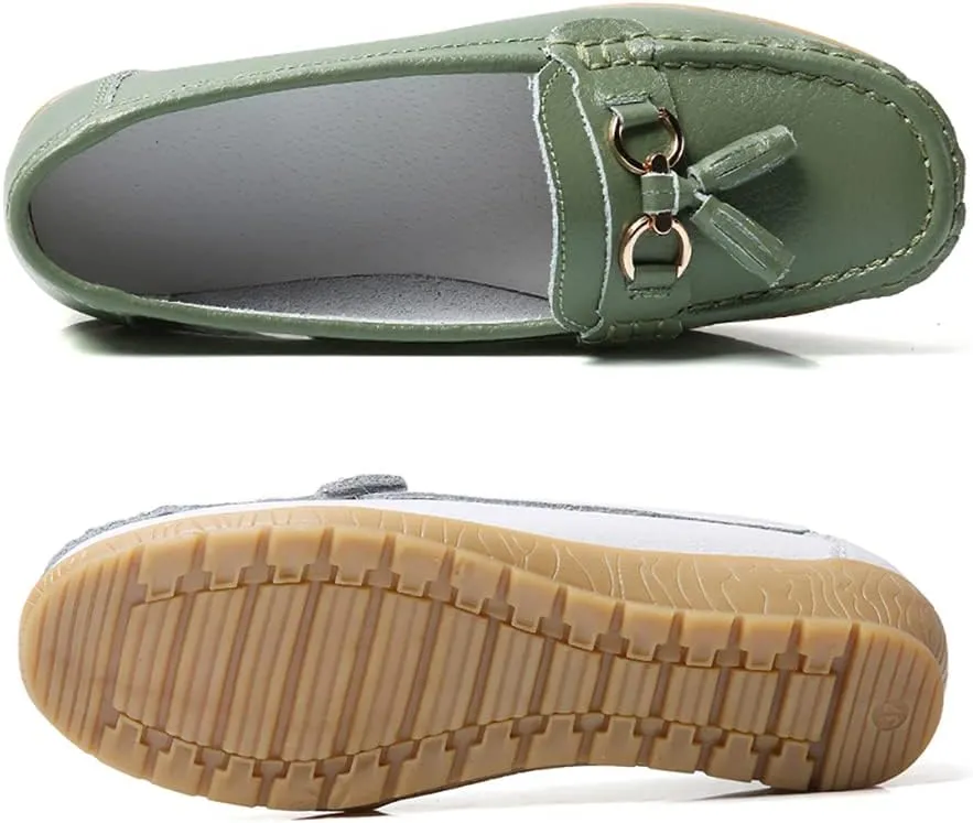 WERWAES Casual Women’s Loafers Flat Metal Buckle Comfortable Lightweight Penny Loafers for Womens Leather Slip-on Outdoor Driving Moccasion Boat Shoes