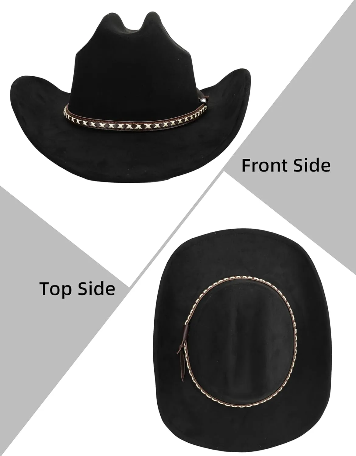 Western Cowboy Hat for Women and Men, Unisex Big Wide Brim Felt Hats for Cowboys and Cowgirls