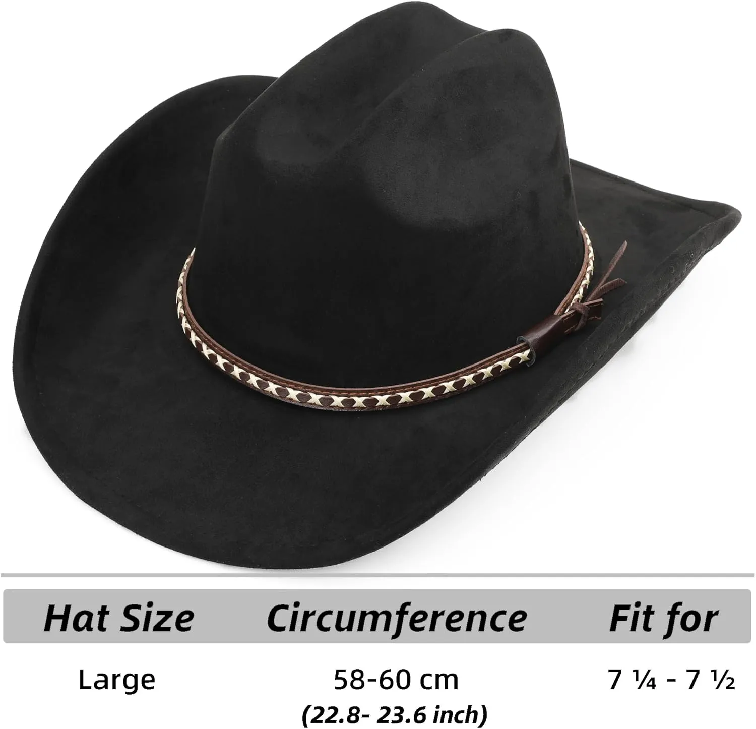 Western Cowboy Hat for Women and Men, Unisex Big Wide Brim Felt Hats for Cowboys and Cowgirls