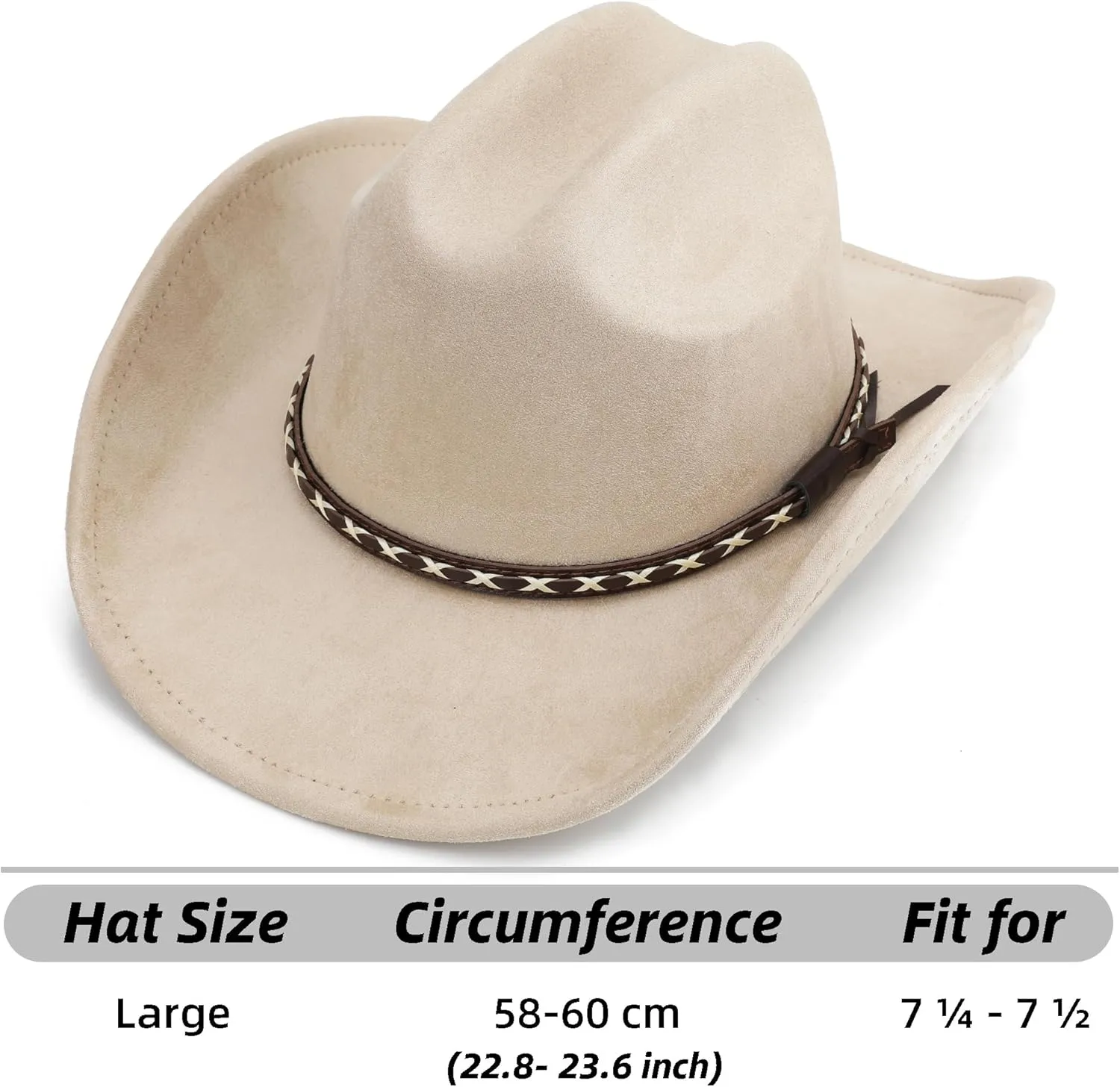 Western Cowboy Hat for Women and Men, Unisex Big Wide Brim Felt Hats for Cowboys and Cowgirls