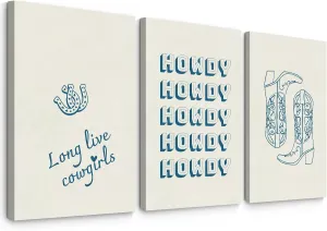 Western Cowgirl Wall Art Decor Preppy Posters Coastal Canvas Boots Prints Wall Art Howdy Posters Aesthetic Blue Cowgirl Wall Decor Western Pictures for Dorm Room Bedroom 12x16x3 Inch Framed