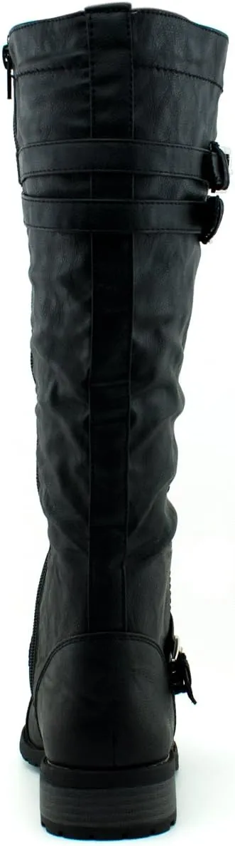 Wild Diva Timberly Women's Fashion Lace Up Buckle Knee High Combat Boots