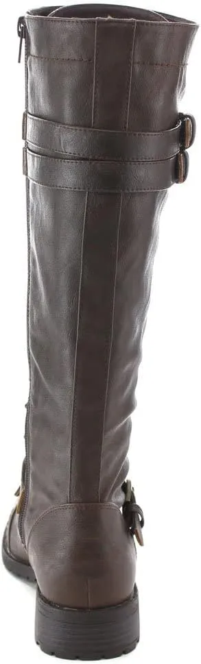 Wild Diva Timberly Women's Fashion Lace Up Buckle Knee High Combat Boots