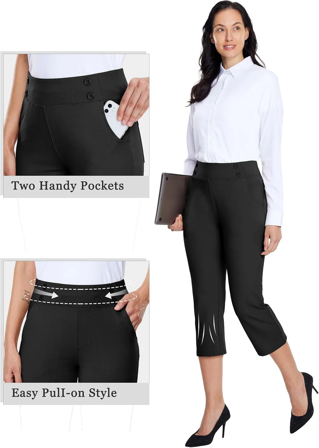 Willit Women's Capri Pants Dress Yoga Capri Stretch Business Work Casual Capris Straight Leg Office Pants 21"