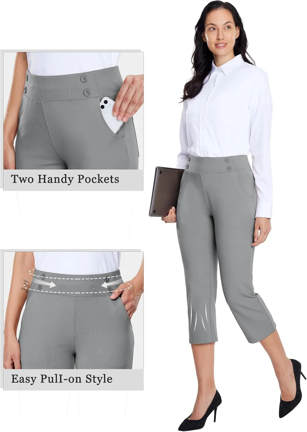 Willit Women's Capri Pants Dress Yoga Capri Stretch Business Work Casual Capris Straight Leg Office Pants 21"