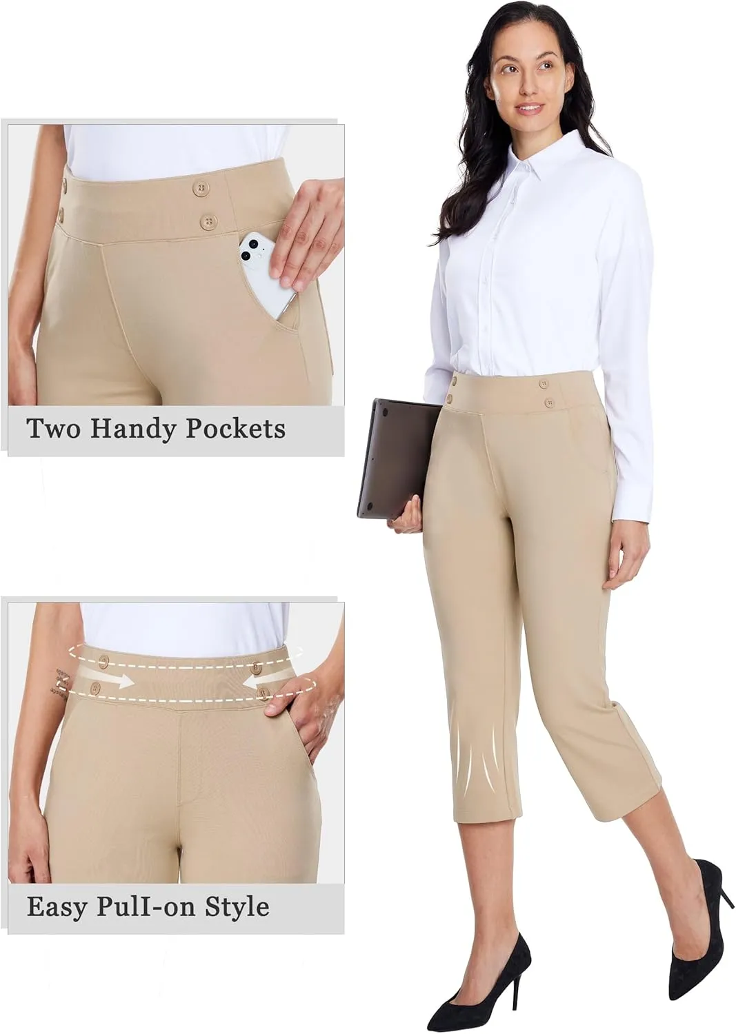 Willit Women's Capri Pants Dress Yoga Capri Stretch Business Work Casual Capris Straight Leg Office Pants 21"