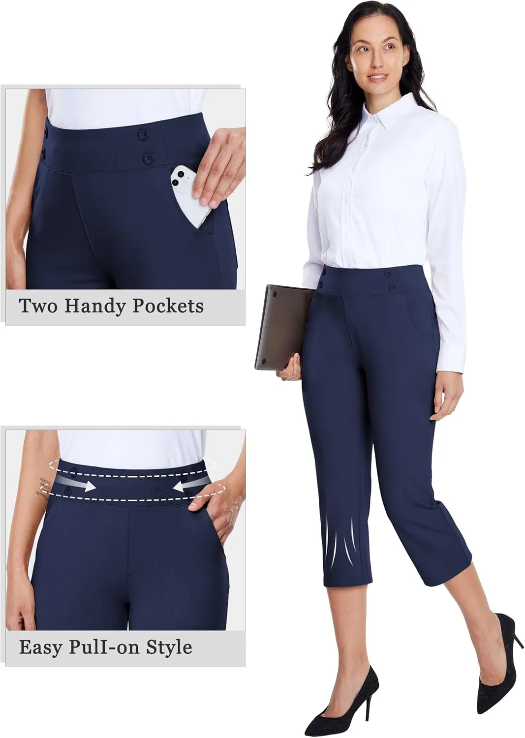 Willit Women's Capri Pants Dress Yoga Capri Stretch Business Work Casual Capris Straight Leg Office Pants 21"