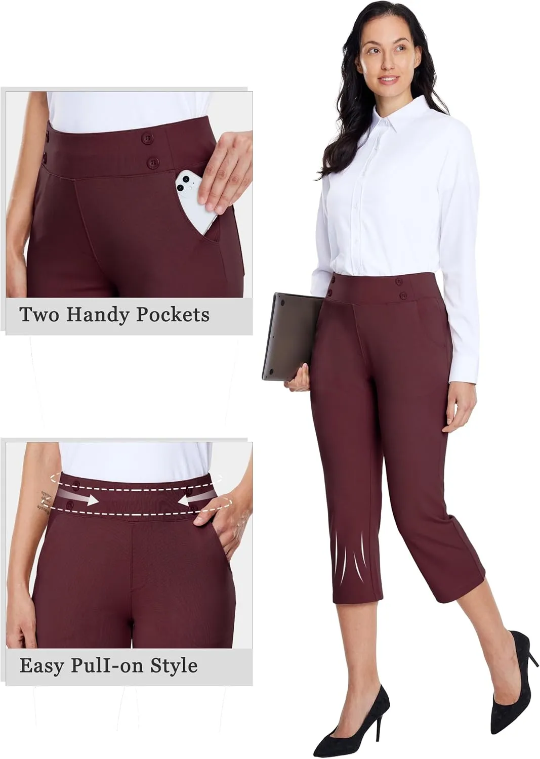 Willit Women's Capri Pants Dress Yoga Capri Stretch Business Work Casual Capris Straight Leg Office Pants 21"
