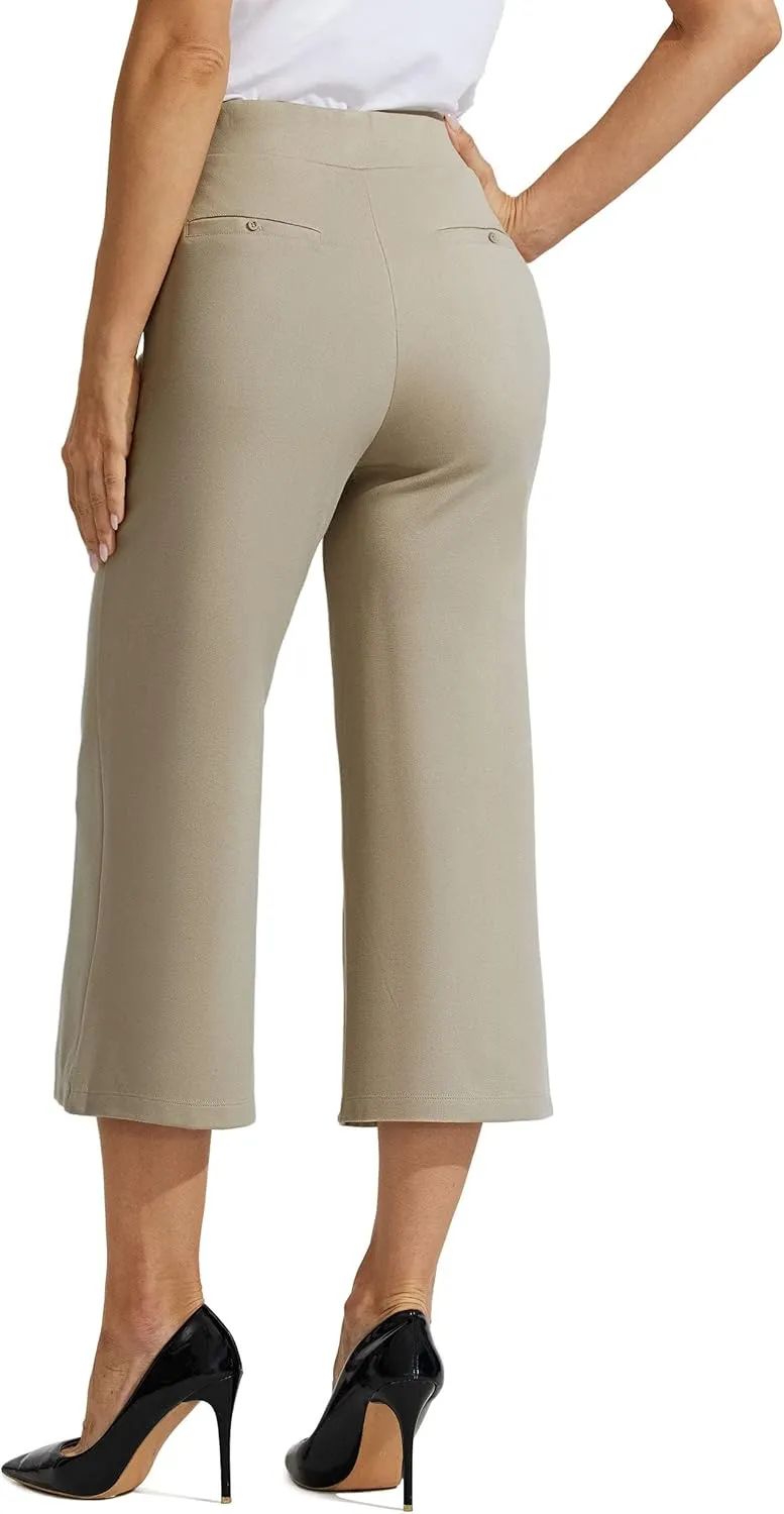 Willit Women's Capri Pants Dress Yoga Pants Wide Leg Business Casual Capris Work Slacks Stretch High Waisted 21"