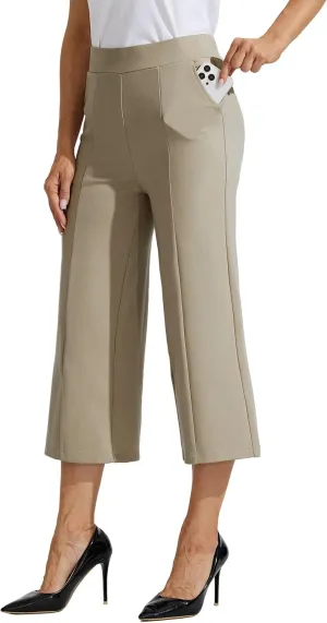 Willit Women's Capri Pants Dress Yoga Pants Wide Leg Business Casual Capris Work Slacks Stretch High Waisted 21"
