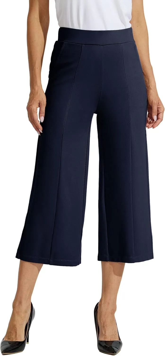 Willit Women's Capri Pants Dress Yoga Pants Wide Leg Business Casual Capris Work Slacks Stretch High Waisted 21"