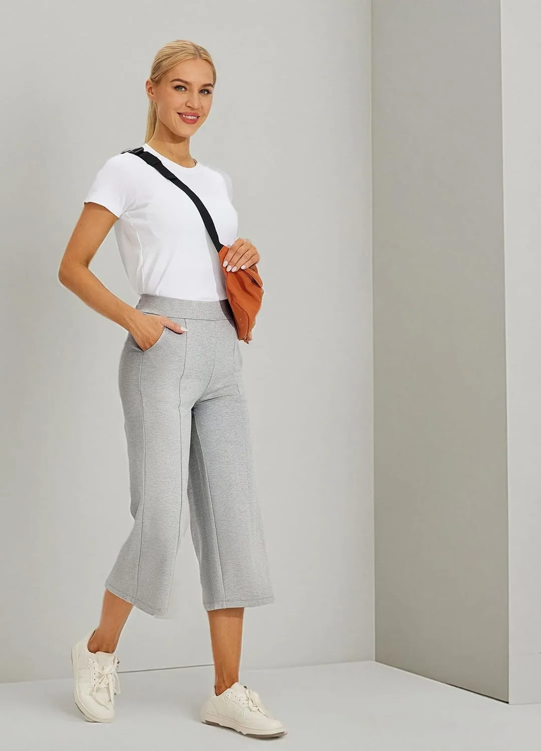 Willit Women's Capri Pants Dress Yoga Pants Wide Leg Business Casual Capris Work Slacks Stretch High Waisted 21"