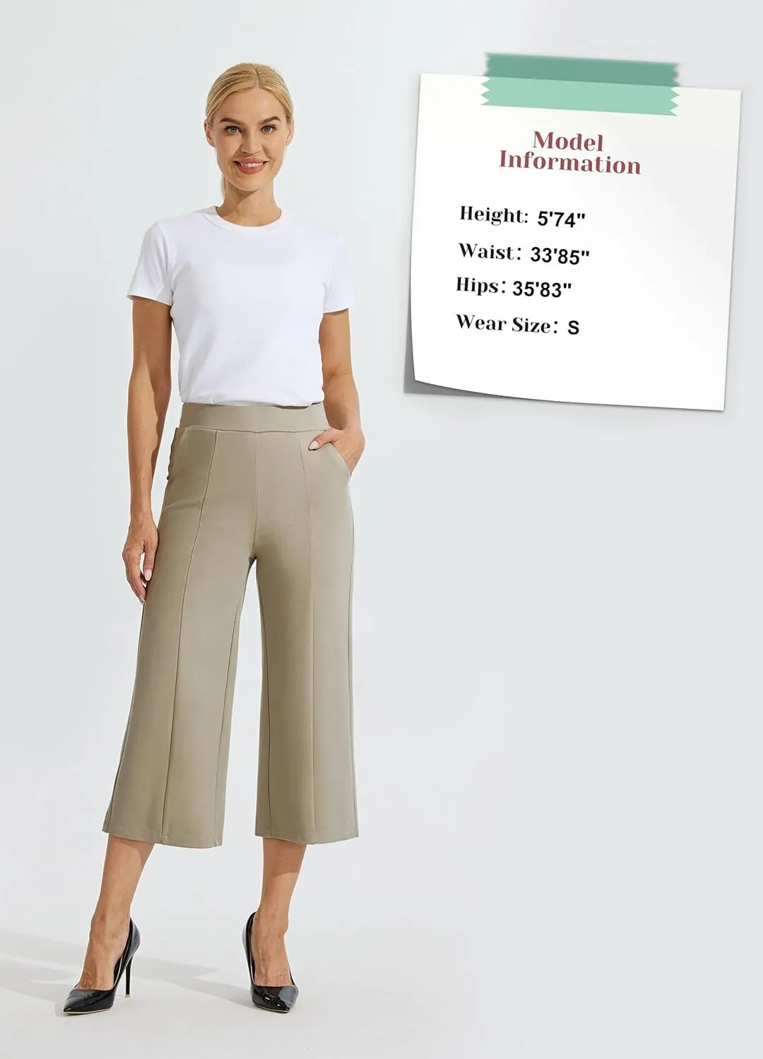 Willit Women's Capri Pants Dress Yoga Pants Wide Leg Business Casual Capris Work Slacks Stretch High Waisted 21"