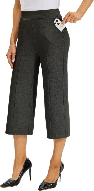 Willit Women's Capri Pants Dress Yoga Pants Wide Leg Business Casual Capris Work Slacks Stretch High Waisted 21"