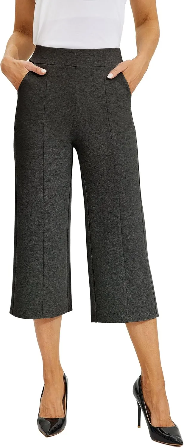 Willit Women's Capri Pants Dress Yoga Pants Wide Leg Business Casual Capris Work Slacks Stretch High Waisted 21"