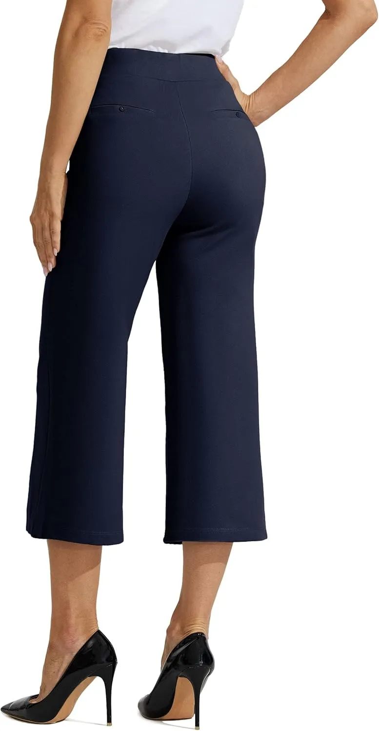 Willit Women's Capri Pants Dress Yoga Pants Wide Leg Business Casual Capris Work Slacks Stretch High Waisted 21"