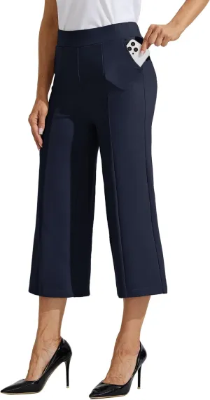 Willit Women's Capri Pants Dress Yoga Pants Wide Leg Business Casual Capris Work Slacks Stretch High Waisted 21"