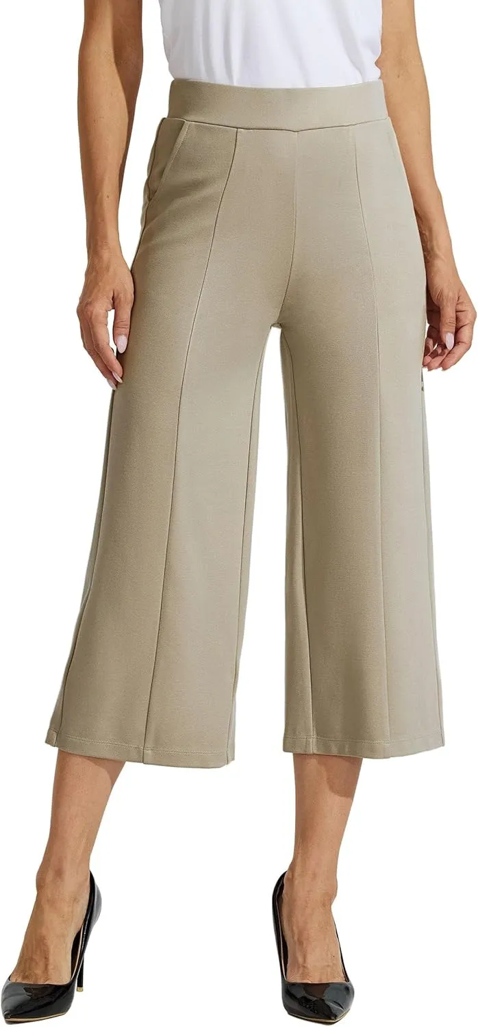 Willit Women's Capri Pants Dress Yoga Pants Wide Leg Business Casual Capris Work Slacks Stretch High Waisted 21"