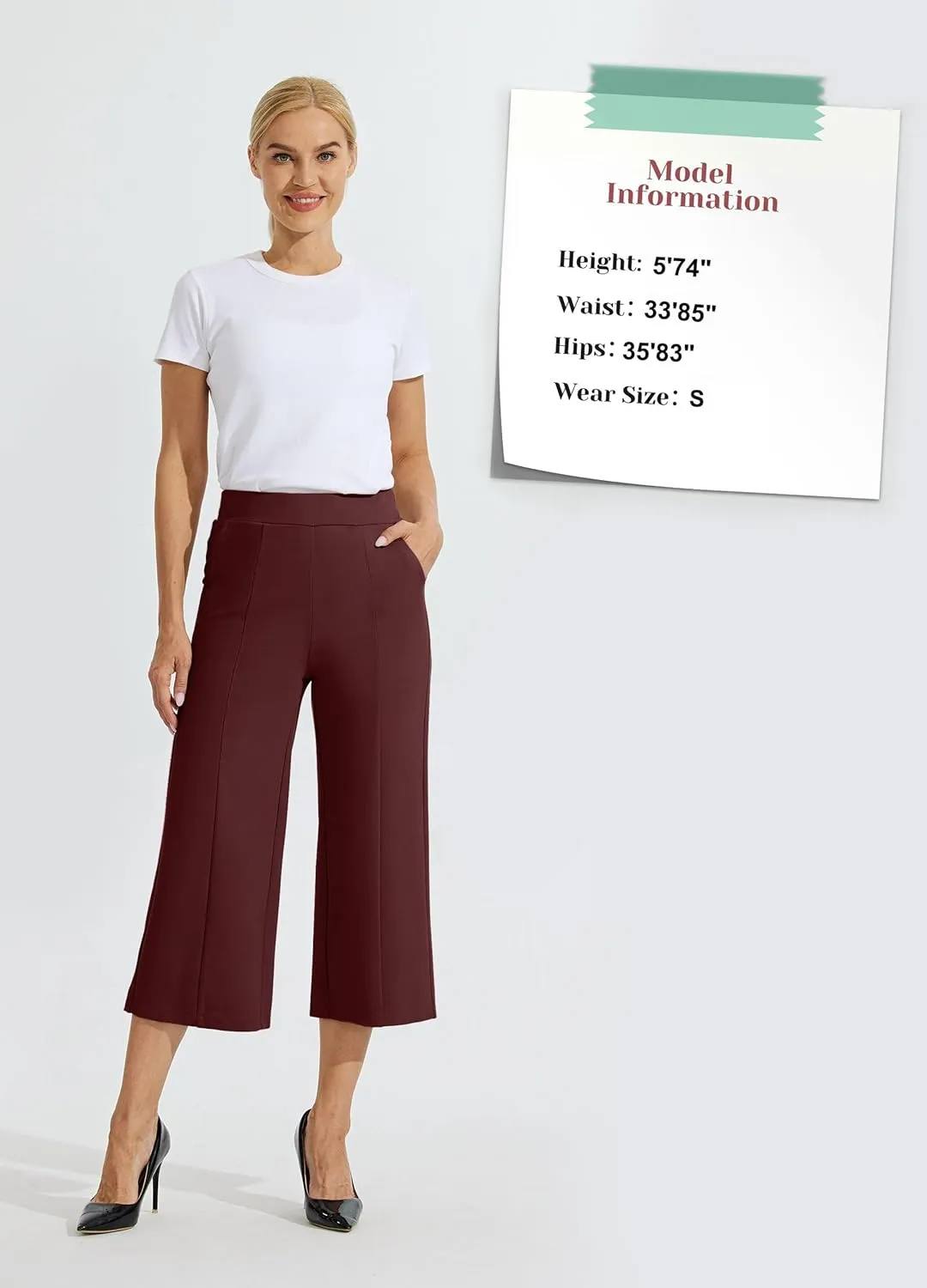 Willit Women's Capri Pants Dress Yoga Pants Wide Leg Business Casual Capris Work Slacks Stretch High Waisted 21"