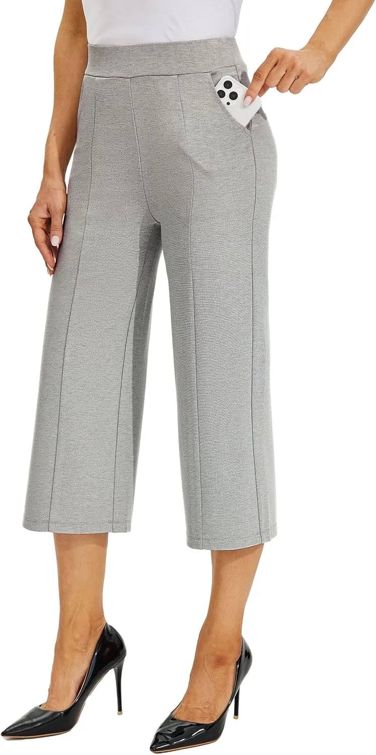 Willit Women's Capri Pants Dress Yoga Pants Wide Leg Business Casual Capris Work Slacks Stretch High Waisted 21"